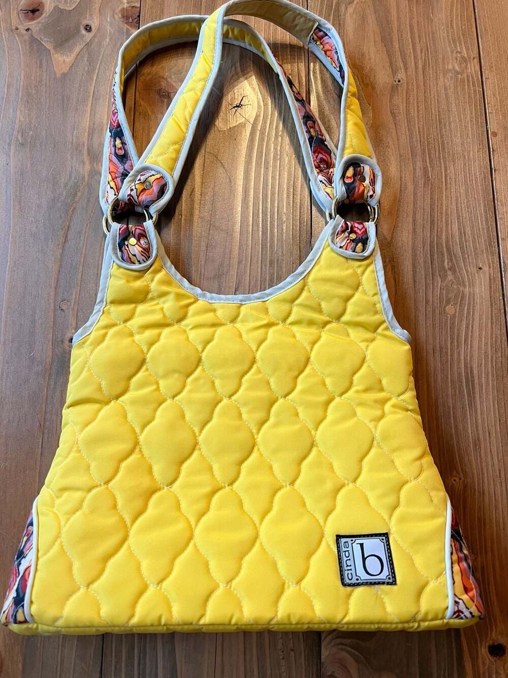 Cinda B Quilted Yellow Hobo Shoulder Bag with Patterned Lining EUC Spring